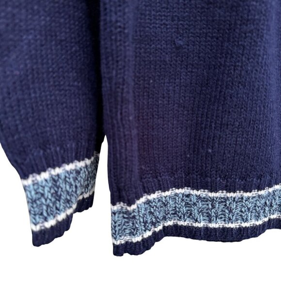 Dino Milano Vintage Italian Mens Navy Light Blue Knit Crew Neck Ski Sweater M - Picture 2 of 7